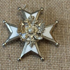 Coro Maltese Cross Brooch Beige and Gold Tone